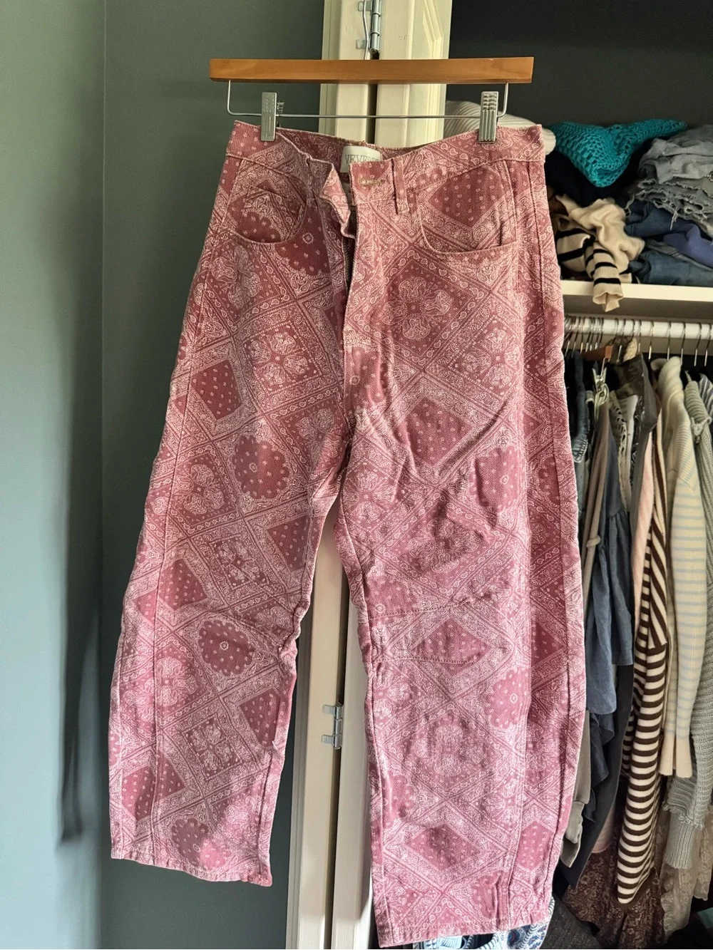 High-Rise Pink Bandana Print Cotton Pants